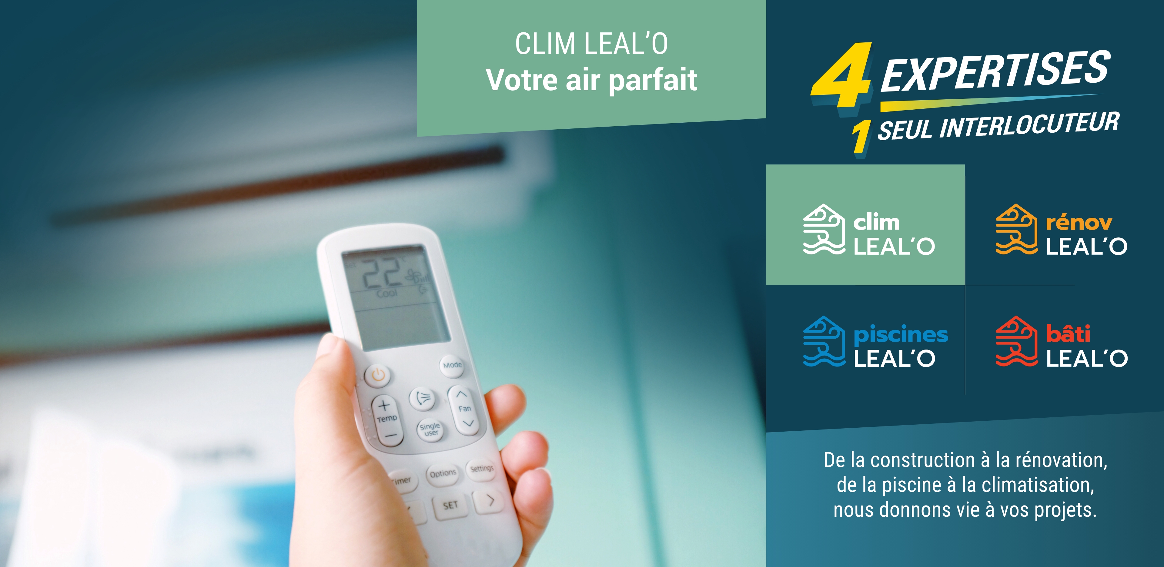 Télécommande de climatisation réglée à 22 °C – Clim Leal’O, votre air parfait