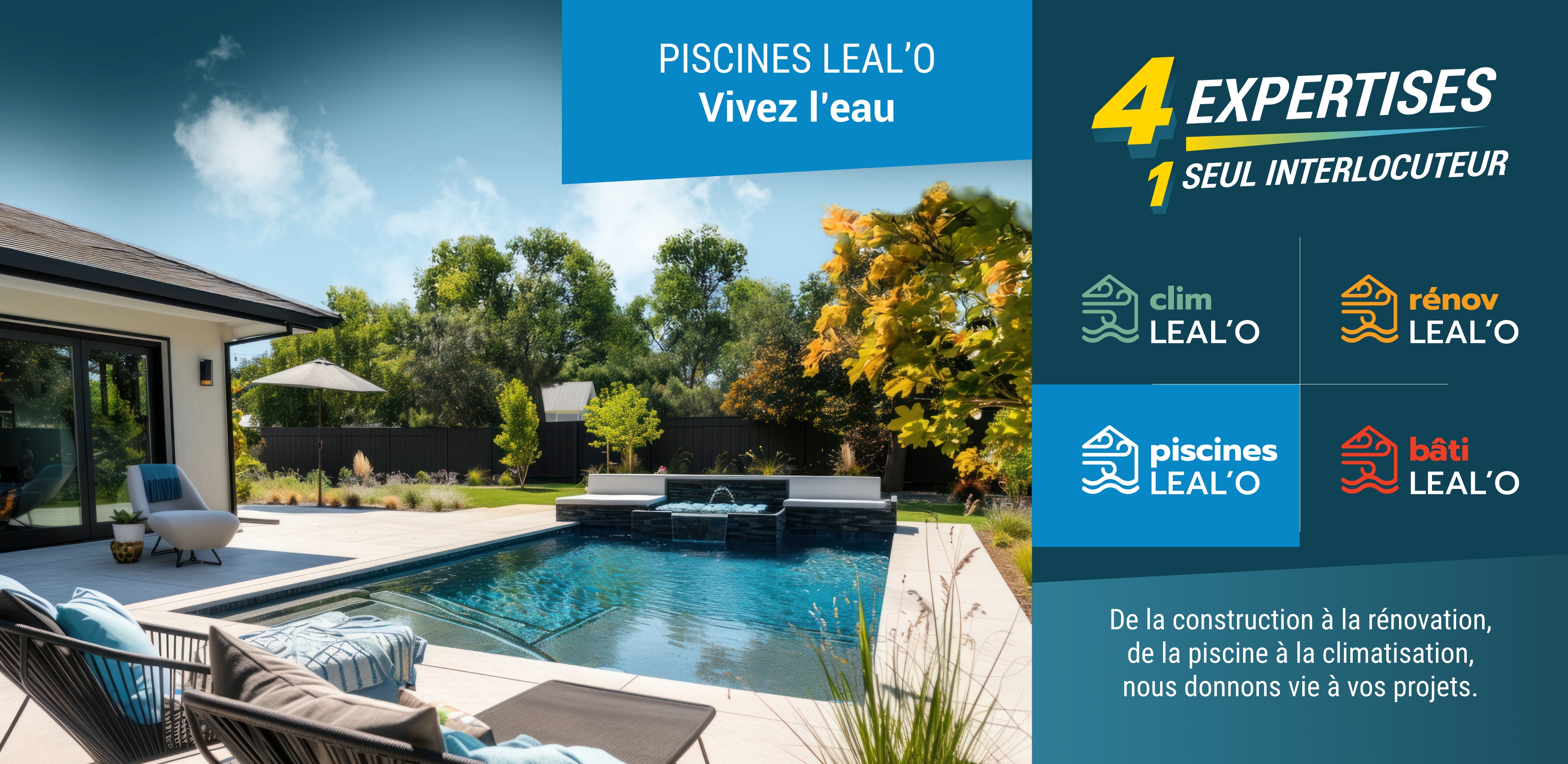 Piscine contemporaine aménagée dans un jardin – Piscines Leal’O