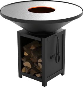 Brasero noir avec espace de rangement pour le bois