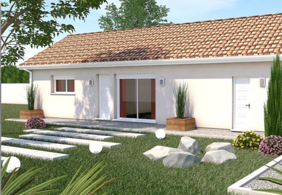 Maison neuve en briques en cours de construction avec ouvertures de fenêtres.