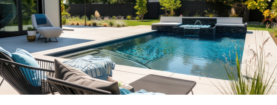 Piscine contemporaine avec terrasse en bois et espace détente